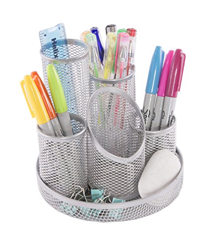 Osco DT5-SLV - Portalápices con 5 tubos de malla metálica, color plateado, plateada