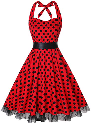 Oten - Vestido Vintage, vestido de mujer con estampado floral de los años 50, Rockabilly, Swing, cuello halter