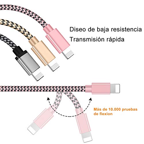 OTISA Cable Phone Cargador [3Pack 1.5M] USB Adaptador Compatible con Phone XS/XR/X/8 Plus/8/7/6S/6+/6, Pad y más (Plateado Dorado Rosa)