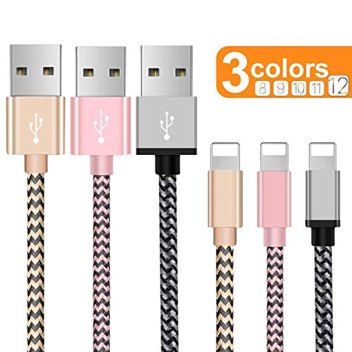 OTISA Cable Phone Cargador [3Pack 1.5M] USB Adaptador Compatible con Phone XS/XR/X/8 Plus/8/7/6S/6+/6, Pad y más (Plateado Dorado Rosa)