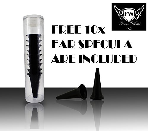 Otoscopio de fibra óptica, color azul, otoscopio médico, para analizar el oído, de halógeno + 10 espéculos de oído