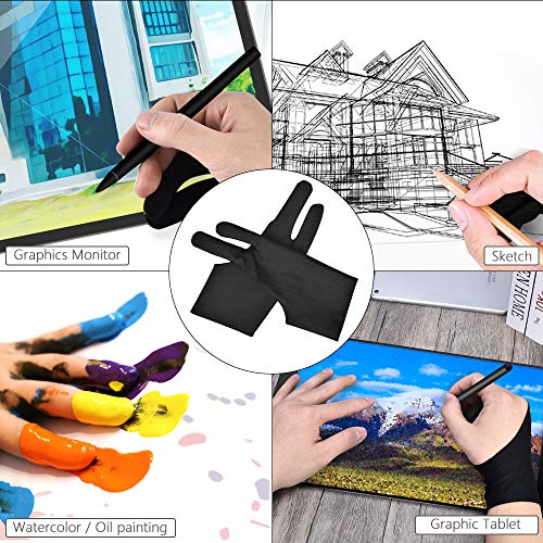 OTraki Guante Antiincrustantes de Dibujo para Tableta Gráfica Guante Artista Lycra con Dos Dedos para Mano Derecha e Izquierda, S (7 * 18.5cm)