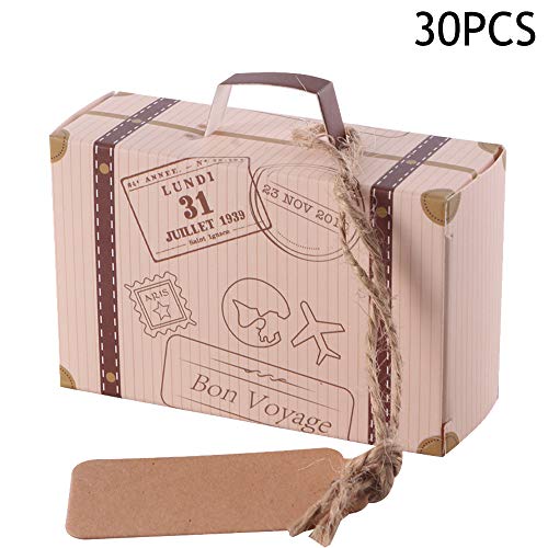 OurLeeme 30 Piezas de Cajas de Dulces, Forma de Mini Maleta Caja de Papel Duradera Delicada Galletas de Chocolate Dulce Bolsas de Regalo para Fiesta, Boda, cumpleaños