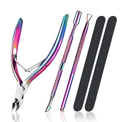 OurTop Pinza de Cutículas con Levantador de Cutícula Removedor, 5PCS Alicate Para Cutículas y Herramienta de cortador de cutículas para las Uñas de Dedos de Manos y Pies