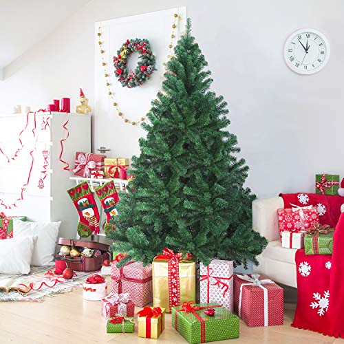 OUSFOT Árbol de Navidad Artificial Árbol Navideña 182 cm 800 Ramas Material PVC Natural Verde con Soporte en Metal
