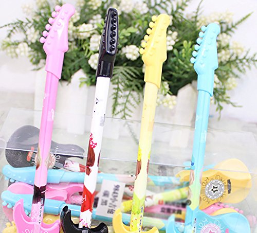 outflower Pack de 12 para guitarra estilo creativo Gel bolígrafo violín negro bolígrafo de tinta de dibujos animados Suministros Estudiante Oficina firma bolígrafo color al azar