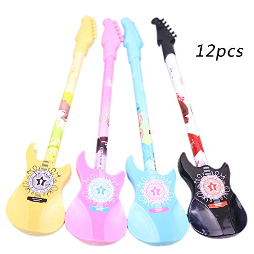outflower Pack de 12 para guitarra estilo creativo Gel bolígrafo violín negro bolígrafo de tinta de dibujos animados Suministros Estudiante Oficina firma bolígrafo color al azar