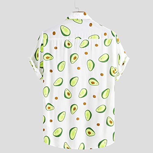 Overdose Camisas Hombre Manga Corta Debajo Cuello Divertido Aguacate Impreso Camisas Casuales Blusa Informal para Fiestas Viaje Camisa Hawaiana