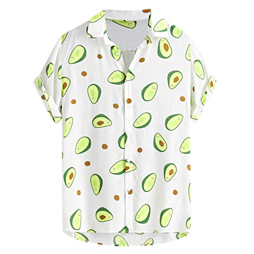 Overdose Camisas Hombre Manga Corta Debajo Cuello Divertido Aguacate Impreso Camisas Casuales Blusa Informal para Fiestas Viaje Camisa Hawaiana