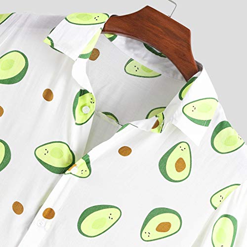 Overdose Camisas Hombre Manga Corta Debajo Cuello Divertido Aguacate Impreso Camisas Casuales Blusa Informal para Fiestas Viaje Camisa Hawaiana