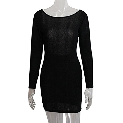 OverDose mujer De Manga Larga O-Neck Blackless Sexy Shiny Bodycon Ladie Licor Evening Carnaval Party Club Mini Vestido (S, Negro)
