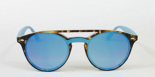 Owl Gafas de sol MALIBU chica redonda pasta carey espejo azul moda 2018 (Carey, Azul)