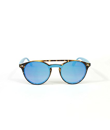Owl Gafas de sol MALIBU chica redonda pasta carey espejo azul moda 2018 (Carey, Azul)