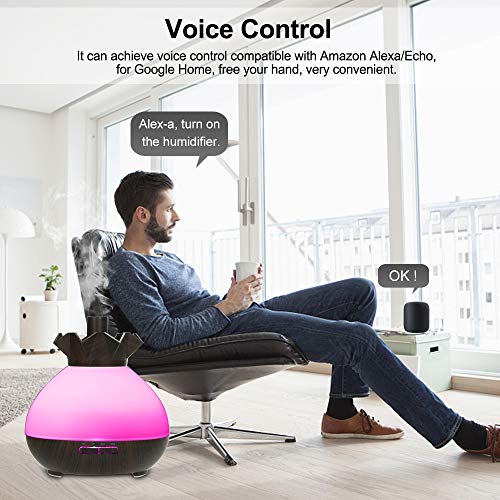 OWSOO 400ml Humidificador WiFi Inalámbrico con LED Lámpara, Apagado Automático Cuando Se Acaba el Agua, Soporte Control de Phone App, Control de Voz, Compatible con Alexa y Google Home, Color 1