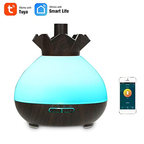 OWSOO 400ml Humidificador WiFi Inalámbrico con LED Lámpara, Apagado Automático Cuando Se Acaba el Agua, Soporte Control de Phone App, Control de Voz, Compatible con Alexa y Google Home, Color 1