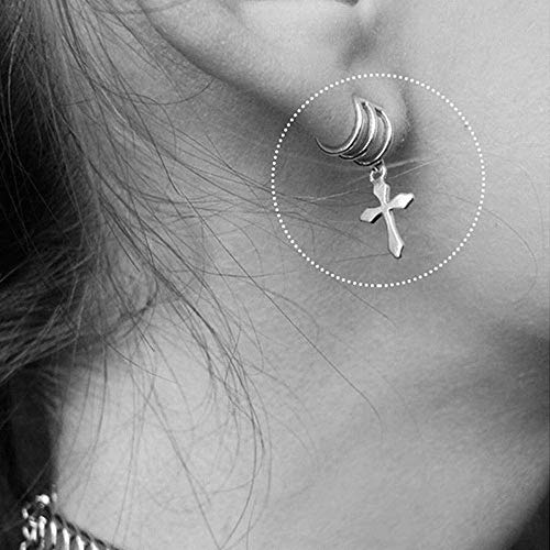 O&YQ Clip de Tremella 925 Personalidad Creativa Femenina sin Aretes Perforados Pendientes Cruz Punk, Plata