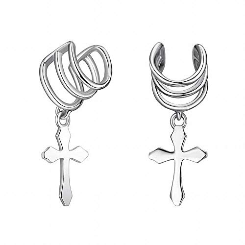 O&YQ Clip de Tremella 925 Personalidad Creativa Femenina sin Aretes Perforados Pendientes Cruz Punk, Plata