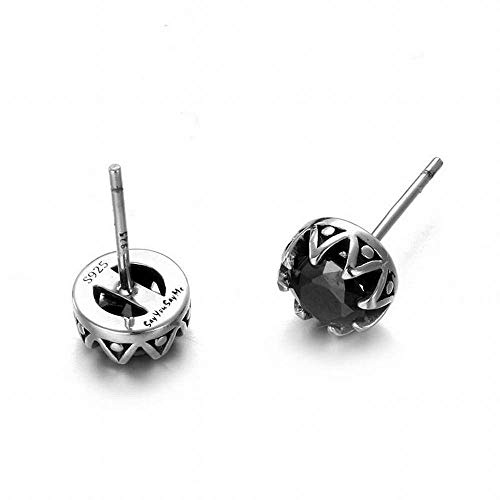 O&YQ Tremella Studs Hip Hop Personalidad Negro Circón Negro Pendientes 925 Pendientes de Plata Pendientes, Plata Negro