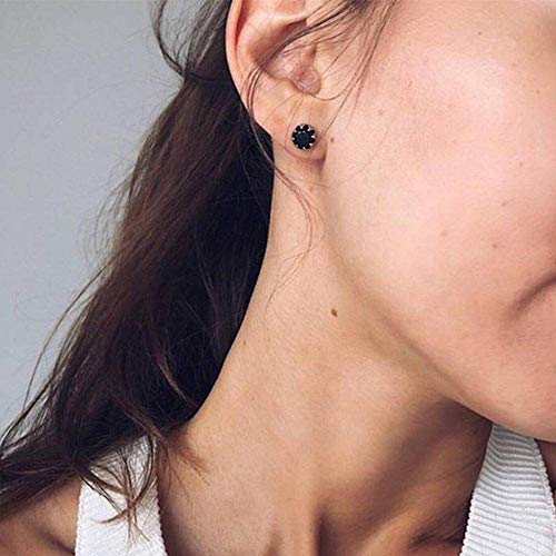 O&YQ Tremella Studs Hip Hop Personalidad Negro Circón Negro Pendientes 925 Pendientes de Plata Pendientes, Plata Negro