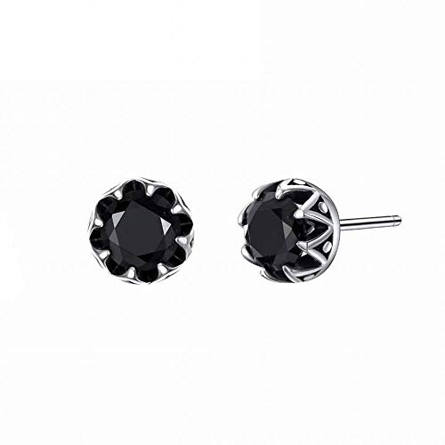 O&YQ Tremella Studs Hip Hop Personalidad Negro Circón Negro Pendientes 925 Pendientes de Plata Pendientes, Plata Negro
