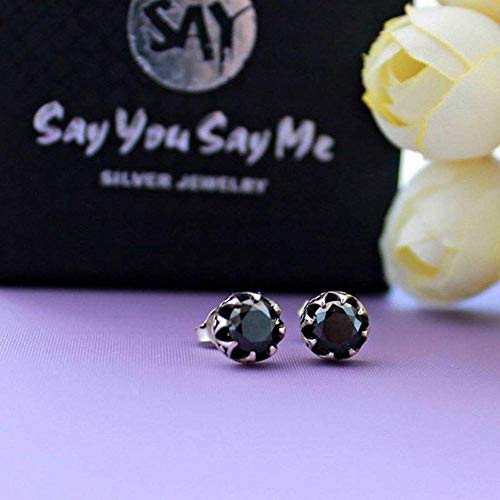 O&YQ Tremella Studs Hip Hop Personalidad Negro Circón Negro Pendientes 925 Pendientes de Plata Pendientes, Plata Negro