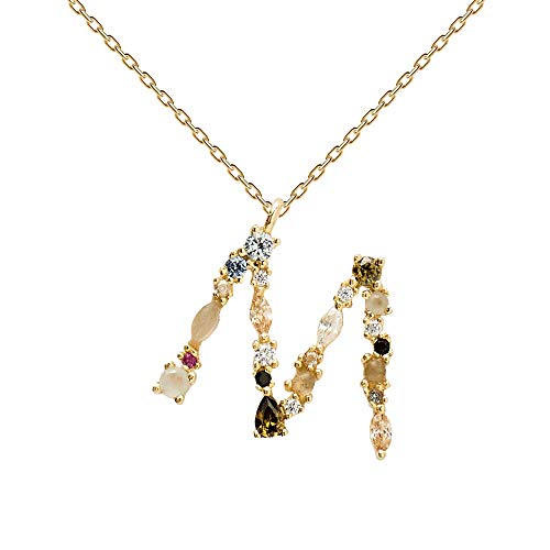 P D PAOLA - Collar Letra M - Plata de Ley 925 bañada en Oro de 18k - Joyas para Mujer