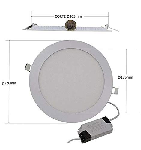 Pack 5x Panel Downlight LED redondo plano, 18W. Color Blanco Frío (6500K). 1600 Lumenes. Driver incluido.