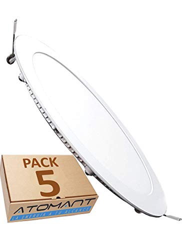Pack 5x Panel Downlight LED redondo plano, 18W. Color Blanco Frío (6500K). 1600 Lumenes. Driver incluido.
