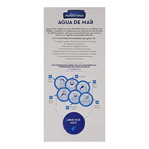 Pack de 6 uds Agua de mar alimentaria Mediterranea, envase de 2 Litros, contiene 78 minerales y oligoelementos, sin necesidad de añadir sal, realza el sabor original de tus comidas