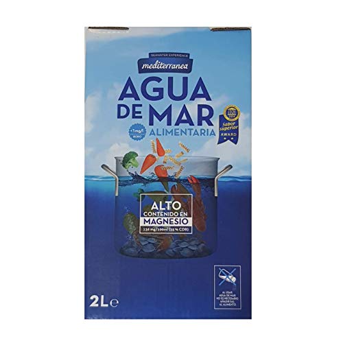 Pack de 6 uds Agua de mar alimentaria Mediterranea, envase de 2 Litros, contiene 78 minerales y oligoelementos, sin necesidad de añadir sal, realza el sabor original de tus comidas