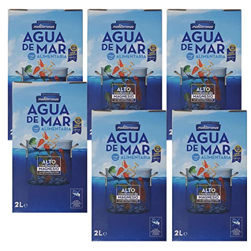 Pack de 6 uds Agua de mar alimentaria Mediterranea, envase de 2 Litros, contiene 78 minerales y oligoelementos, sin necesidad de añadir sal, realza el sabor original de tus comidas