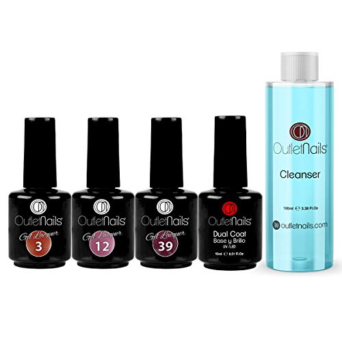 Pack Esmaltes Semipermanentes 3 Colores de 15ml + Dual Coat 15ml + Limpiador 100ml | Made in Eu | Colores Nº 3,12, 39