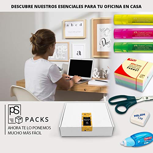 Pack Material Oficina - PS BASICS OFFICE (ESENCIAL) - Kit de material de Oficina: Subrayadores, Bolígrafos, Corrector Tipp-ex, Cinta Adhesiva, Clips, Tijeras. Productos de Papeleria al Mejor Precio