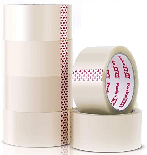 Packatape 6 Rollos Cinta Embalar Adhesiva Transparente 48MMx 66M para Cajas y Paquetes Ideal para Envíos y Mudanzas – Precinto Embalar Extrafuerte y Resistente – Color Transparente