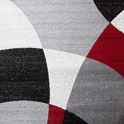 Paco Home Alfombra De Diseño De Velour Corto Moderna con Estampado De Semicírculos Abstractos En Rojo Y Gris, tamaño:160x220 cm