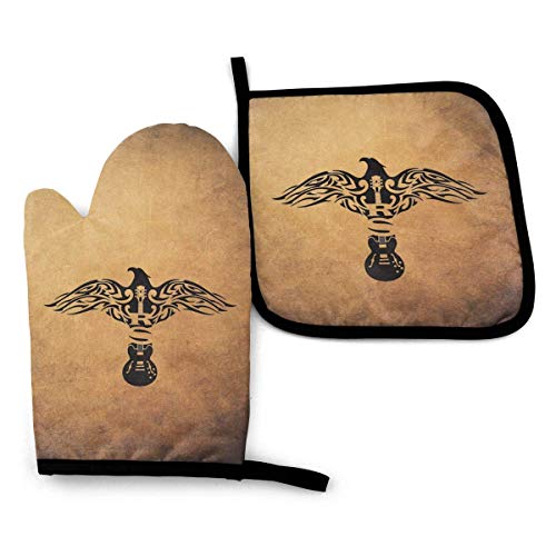 Pag Crane Rick Springfield 2 Mitones Lavables a máquina y Soportes para ollas Conjuntos de Cocina para cocinar a la Barbacoa (Juegos de 2 Piezas)
