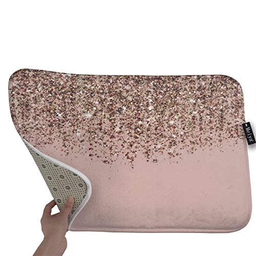 PageHar Blush Pink Rose Gold Bronze Cascading Glitter Bath Rug Door Mat Soft and Absorbent Bathroom Mat Anti-Slip and Plush Bath Mat for Bathroom Living Room and Laundry Room 15.7"x23.6"