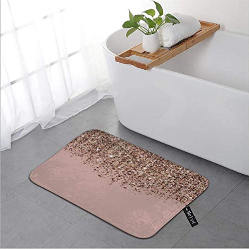 PageHar Blush Pink Rose Gold Bronze Cascading Glitter Bath Rug Door Mat Soft and Absorbent Bathroom Mat Anti-Slip and Plush Bath Mat for Bathroom Living Room and Laundry Room 15.7"x23.6"