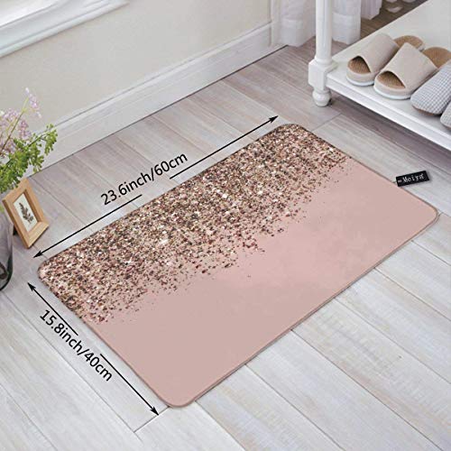 PageHar Blush Pink Rose Gold Bronze Cascading Glitter Bath Rug Door Mat Soft and Absorbent Bathroom Mat Anti-Slip and Plush Bath Mat for Bathroom Living Room and Laundry Room 15.7"x23.6"