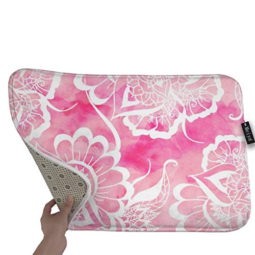 PageHar Modern Boho Pink Watercolor White Floral Mandala Bath Rug Door Mat Soft and Absorbent Bathroom Mat Anti-Slip and Plush Bath Mat for Bathroom Living Room and Laundry Room 15.7"x23.6"