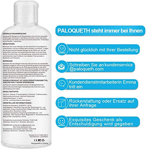 PALOQUETH Gel Lubricante a Base de Agua Íntimo Sexual Natural （236ML）Geles Efecto de Larga Duración Funciona con Todos los Tipos de Condones de Látex yJuguetes de Silicona