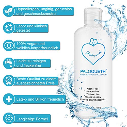 PALOQUETH Gel Lubricante a Base de Agua Íntimo Sexual Natural （236ML）Geles Efecto de Larga Duración Funciona con Todos los Tipos de Condones de Látex yJuguetes de Silicona