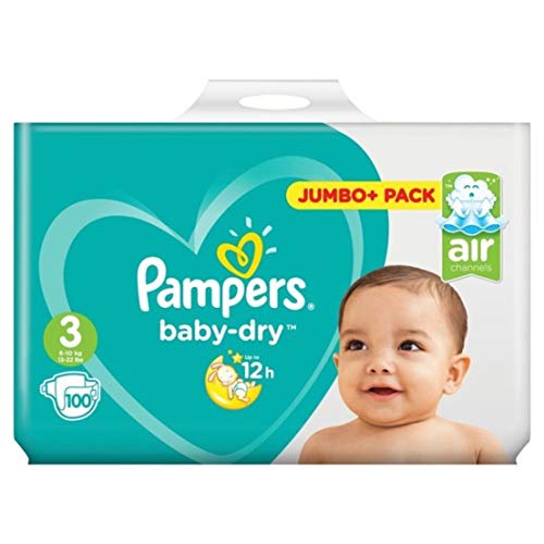 Pampers Baby-Dry - Pañales (tamaño 3, 100 unidades), diseño de bebé