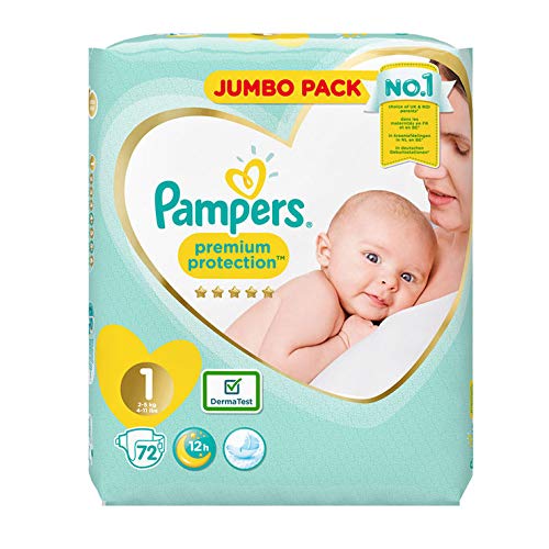 Pampers Caja de pañales jumbo para recién nacido, talla 1 – Paquete de 72 pañales