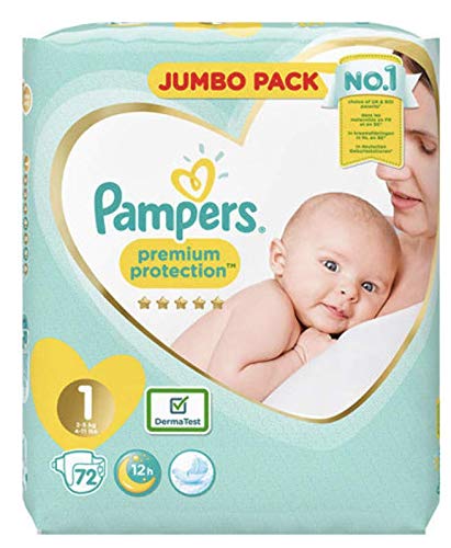 Pampers - Pañal para bebé recién nacido, tamaño 1, protección premium, paquete gigante, 2 x 72 = 144 pañales diseñados especialmente para tu bebé piel delicada