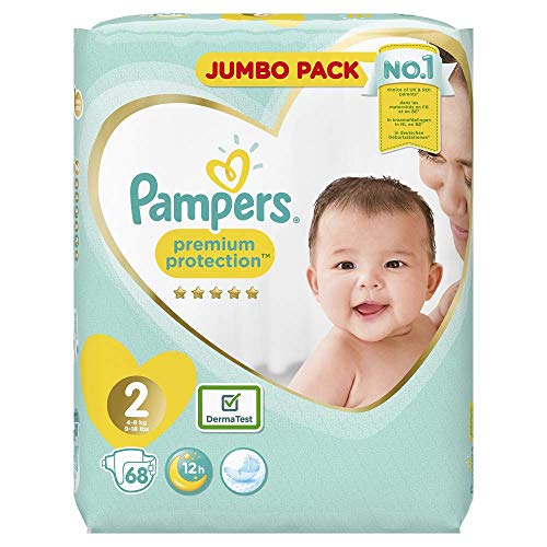 Pampers Premium Protection - Pañales, talla 2 (4-8 kg), paquete jumbo (1 paquete de 68 unidades)