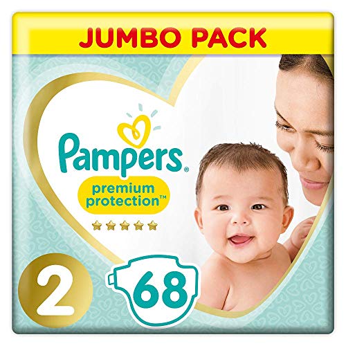 Pampers Premium Protection - Pañales, talla 2 (4-8 kg), paquete jumbo (1 paquete de 68 unidades)