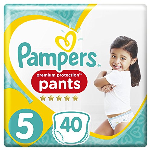PAMPERS Premium Protection Pants tamaño 5 para 12-17 kg, 40 Pañales, 2 unidades (2 x de 40 unidades)