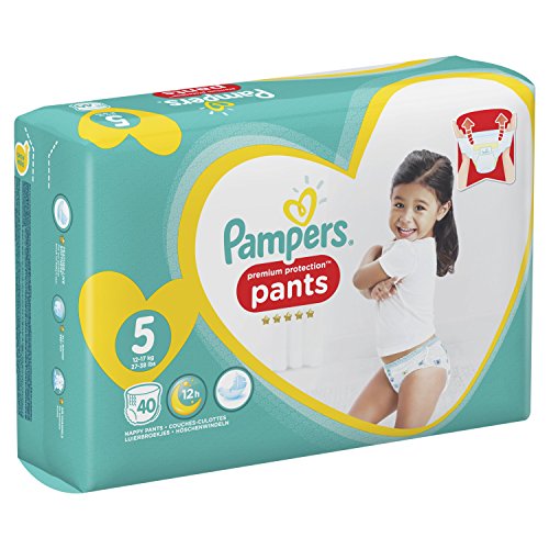 PAMPERS Premium Protection Pants tamaño 5 para 12-17 kg, 40 Pañales, 2 unidades (2 x de 40 unidades)