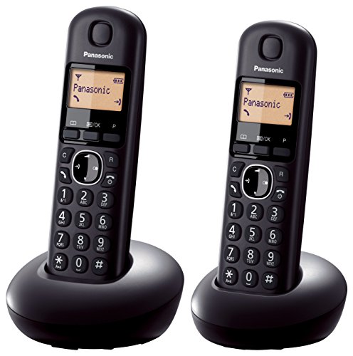 Panasonic KX-TGB212SPB - Teléfono fijo digital (DECT Dúo, función alarma/despertador, 6 melodías de timbre, Identificación de llamada entrante), Negro, TGB21 Duo